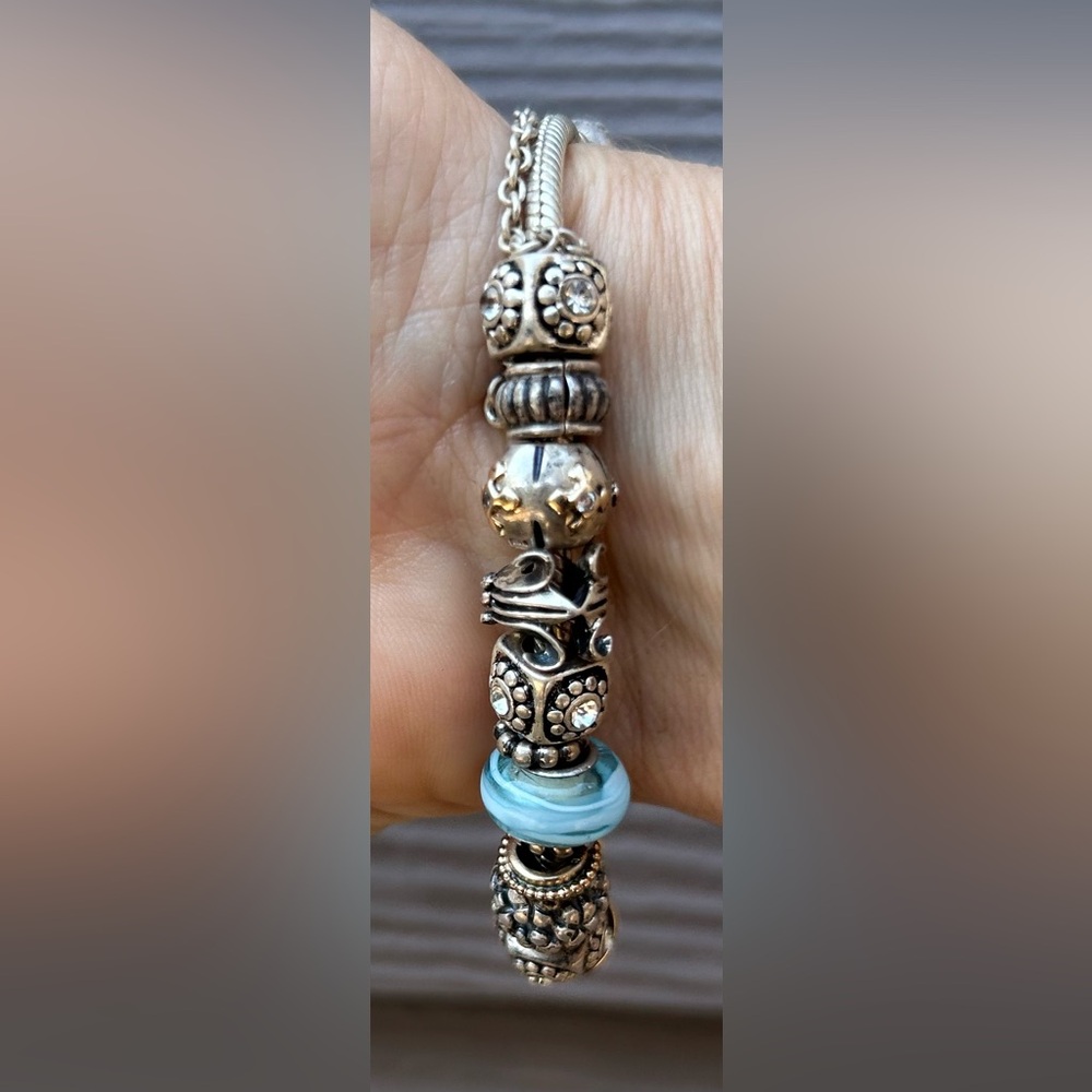 Pandora Sterling Bracelet with Light Blue Murano Beads - Picture 4 of 5
